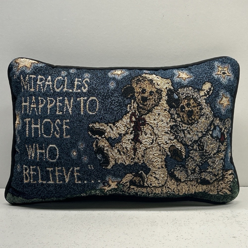 BOYDS BEAR & FRIENDS 1996 " Miracles Happen" Throw Pillow 8.5 x 12.5"